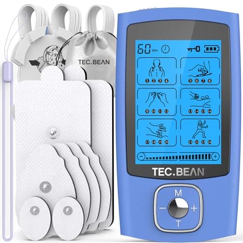 TEC.BEAN 24 Modes Tens Unit Muscle Stimulator, Rechargeable Tens Machine with 8 Electrode Pads (American Gel), Electric Pulse Massager for Pain Relief Therapy(Blue) - Image 1