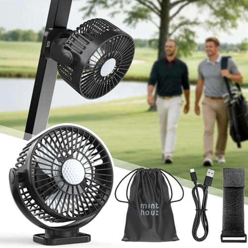 Minthouz Magnetic Golf Cart Fan, Rechargeable 12000mAh Fan, 3-Speed 360° Rotation, Timer Function, LED Lighting, Magnetic Base & Strap, Compatible with EZGO, Club Car, Yamaha Golf Carts (1Pack) - Image 1
