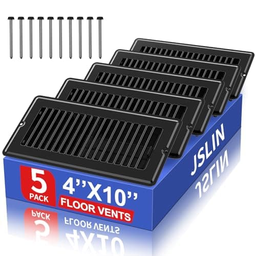 4x10 Floor Regsiter Vent Covers for Home Floor Wall Ceiling - Black with Screws for Easy Installation - Heavy Duty Steel Walkable Finish for Quiet Adjustable Air Vent Cover 4‘’ x 10‘’- 5 Pack - Image 1