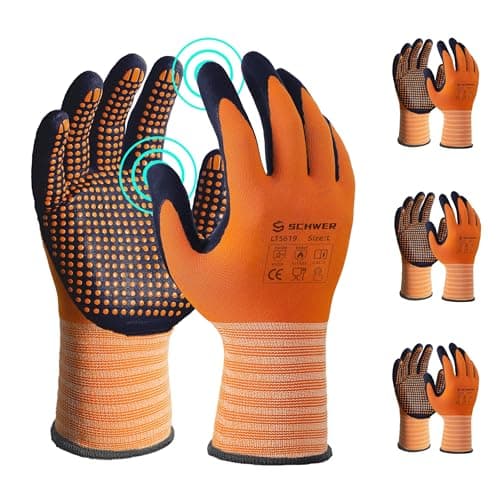 Schwer 3 Pairs Safety Work Gloves Micro-Foam Nitrile Coated, Level 4 Abrasion Resistant Nylon Working Gloves with Micro Dot Grip, Touchscreen, Used for General Use, Gardening, Mechanic, LT5619, L - Image 1