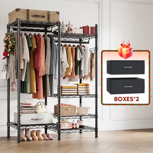 HOKEEPER Clothes Rack Heavy Duty Clothing Rack for Hanging Clothes Loads 1200LBS, Portable Closets Adjustable Garment Rack with Detachable Drawers, Side Mesh Board and Hooks 46.3"Wx16.9"Dx76.2"H Black - Image 1