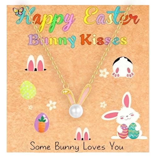 FILMOON Easter Bunny Necklace for Women Rabbit Pearl Pendant 18K Gold Plated Adjustable Necklace Cute Easter Jewelry Gift for Easter Baskets - Image 1