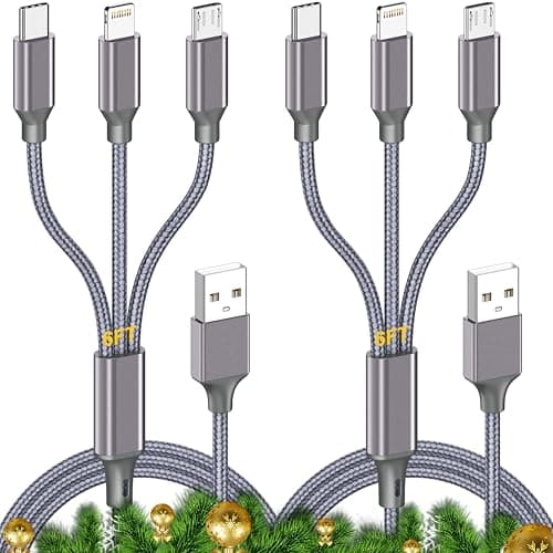 Multi Charging Cable (6ft 2Pack),3 in 1 USB Charging Cable for Multiple Devices,Braided Universal Phone Charger Cord with Type-C/Usb C,Micro USB,IP Port Lightning for iPhone17-5/Android Phones - Image 1