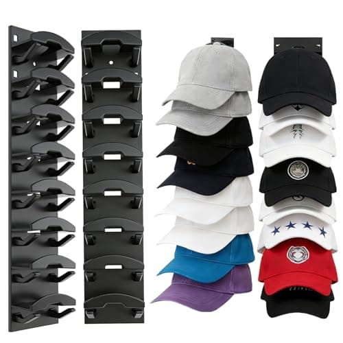 Bhtqdnq 2 Pack Hat Organizer for Baseball Caps, Hat Rack for Wall with Strong Adhesive, Hold Up to 16 Hats, Hat Rack for Door Closet, Multi-Tier Hat Organizer, Two Mounting Options (Black) - Image 1