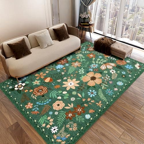 Washable Area Rugs, Floral Rug, Large Carpet for Living Room Bedroom,5'x 7',Green - Image 1