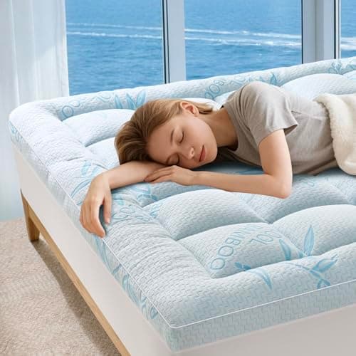 King Mattress Topper Viscose Derived from Bamboo,Breathable and Soft Extra Thick Pillow Top Mattress Pad Cover for Back Pain, Deep Pocket Fits 7–21 Inch Mattress (78"x80",Blue) - Image 1
