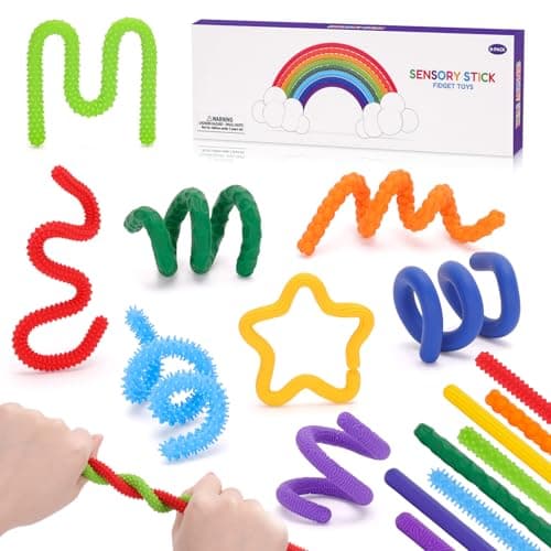 FunisFun Sensory Sticks Fidget Toys for Adults Stress Relief, 8 Pack Silicone Twisting Quiet Sensory Toys for Kids Autism ADHD Calm Down Corner Supplies (Multicolor-1) - Image 1