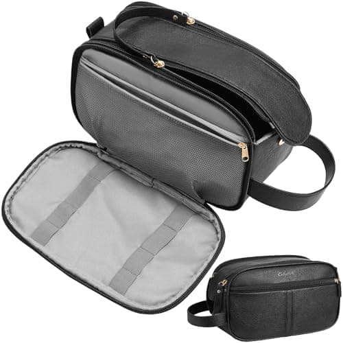 Celvetch PU Leather Toiletry Bag for Men, Water Resistant Travel Toiletry Organizer for grooming, Shaving Bag for Toiletries Accessories, Bathroom Essentials - Black