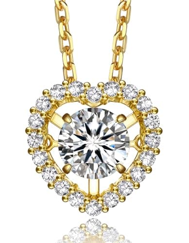 MomentWish Dancing Heart Necklace for Women, 1 Carat Dancing Moissanite Necklace for Her, Gold Plated 925 Sterling Silver Pendant Anniversary Birthday Christmas Gift for Wife Mom Girlfriend-Halo - Image 1