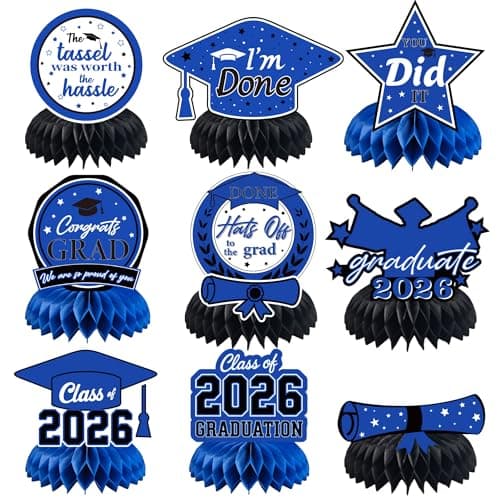 Graduation Decorations 2026 - Blue Graduation Honeycomb for Table Centerpiece | Graduation Party Decorations Class of 2026,Table Toppers for Graduation Party Favors Supplies Indoor Outdoor - Image 1