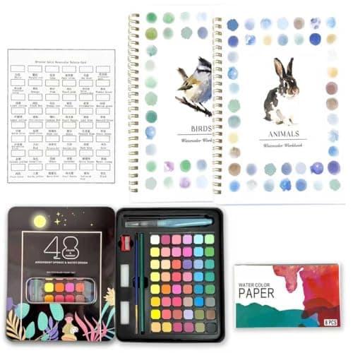Watercolor Workbook, Coloring Book Beginner Friendly Painting Kit, 24 Different Patterns of Original DIY Designs, 48 Colors Watercolor Paint Set with Palette and Brush - Image 1