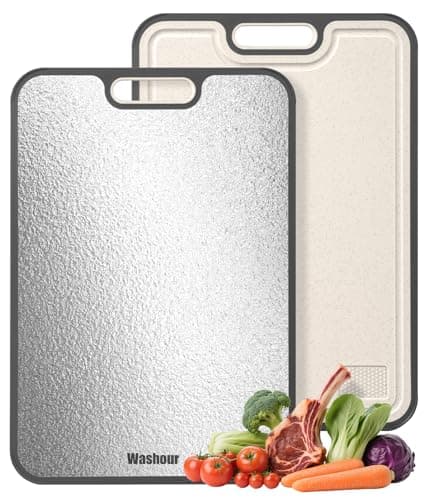 Washour Stainless Steel Cutting Boards for Kitchen, Non Toxic 2-in-1 Cutting Board Double Sided, Chopping Boards for Fresh Meat Vegetable, Easy to Clean Large Size 16”×11” - Image 1