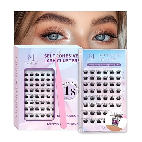 JoMay Self Adhesive Eyelashes, Press on Lashes No Glue Needed, Glueless Lashes Pre-Glued Natural Cluster Extension Kit D Curl For Beginners, No Sticky Residue 1 Step DIY 48PCS 10-16mm X02 - Image 1