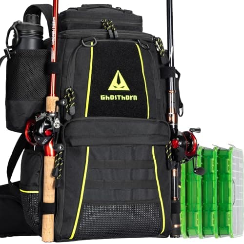 Ghosthorn Fishing Tackle Backpack with 4 3600 Tackle Boxes Rod Holder Outdoor 43L Large Bag with Detachable Wasit Bag Storage Fishing Gear and Equipment Waterproof - Image 1