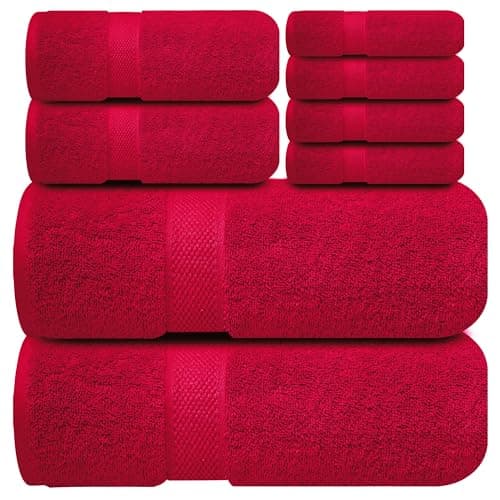 Infinitee Xclusives Luxury 100% Cotton Towel Set – 8 Piece Bathroom Towel Set (2 Bath Towels, 2 Hand Towels, 4 Washcloths) – Soft & Absorbent Towels for Bathroom (Intimate Red) - Image 1