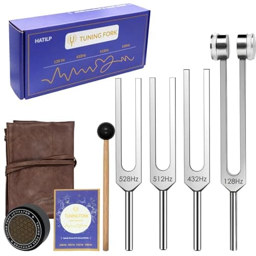 Tuning Fork Set – 128Hz 432Hz 512Hz 528Hz Weighted & Unweighted Frequency Tools with Activator, Mallet & Vegan Pouch – for Yoga, Meditation, Chakra, Ideal as a Gift - Image 1