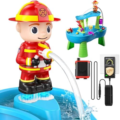 Water Table Pump Kids Toys: Firefighter Water Table Pump Continuous Flow Adjustable Water Pressure 12V Safe Plug-in Long Cord No Drilling Kids Outdoor Water Play Toys Accessories for Toddlers 1-3 4-8 - Image 1