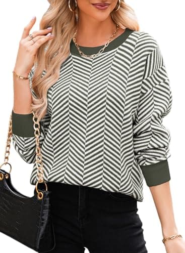 Dokotoo Womens Plus Size Sweaters Crew Neck Striped Color Block Comfy Ribbed Knit Tops Cute Casual Loose Chunky Long Pullover Sweater Womens Fall Fashion 2024 Green XX-Large - Image 1