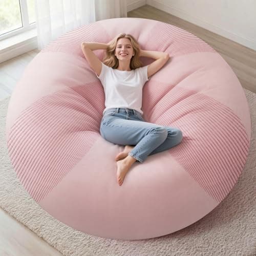 Homguava 6FT Bean Bag Chairs for Adults Teardrop BeanBag Chair Comfy Memory Foam Bean Bags Two-Tone Distressed Velvet&Corduroy Washable Cover for Living Room, Home (Corduroy, Pink) - Image 1