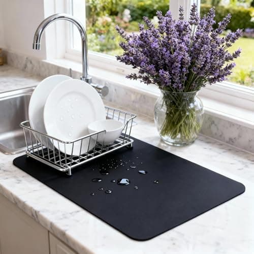STRABELLA Dish Drying Mat Super Absorbent – 16" x 12" Coffee Mat for Countertops – Non-Slip Drying Mat for Kitchen Counter – Easy to Clean Water Absorbent Mat – Quick Dry Dish Drying Mats (Black) - Image 1