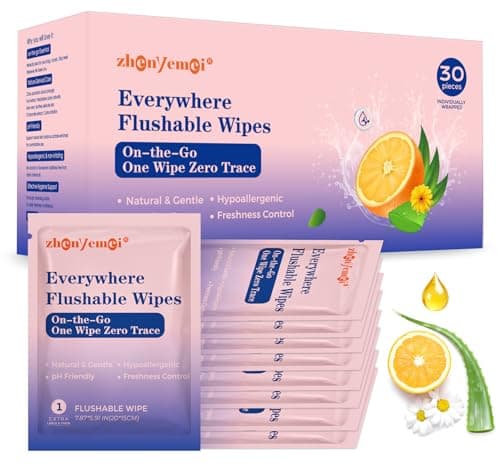 ZHENYEMEI Thickened Flushable Wipes 60 Counts - ON-THE-GO Individually Wrapped for Women Men I Wet Wipes for Butt Travel Toilet Bathroom Thicker & Big for Adult Oranea Dulca & Aloe - Septic Sewer Safe - Image 1