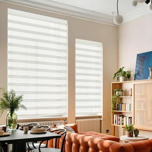 GHV Cordless Zebra Blinds for Windows Free-Stop Shades Light Filtering Dual Layer Light Control for Day and Night (Beige, 34 in (W) x 64 in (H)) - Image 1