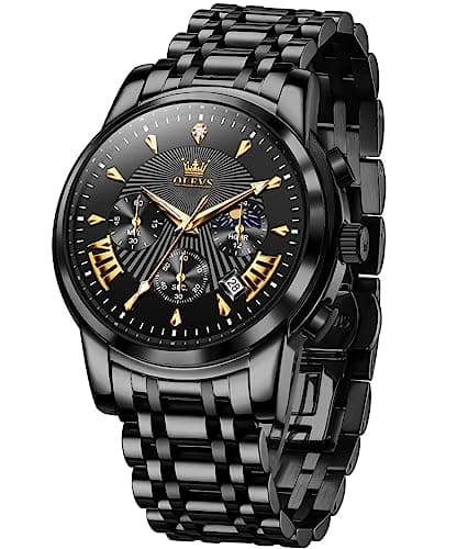 OLEVS Watch Men Black Watches for Men Chronograph Stainless Steel Mens Watches Big Face Classic Luxury Men's Wrist Watch with Date Luminous Waterproof Dress Analog Quartz Relojes para Hombres - Image 1