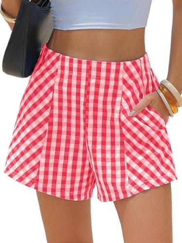 EXLURA Womens Boxer Shorts Summer Casual Cotton Gingham Shorts High Waist Plaid Y2K Beach Bottoms Vacation Outfits 2026 - Image 1