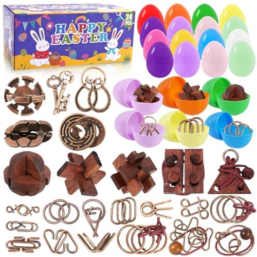 24pcs Easter Egg Fillers with Brain Teaser Puzzles Toys, Easter Basket Stuffers for Teens, Eggs Hunt Games for Teens Adults,Kids,Boys and Girls, Puzzle Games for Party Favors - Image 1