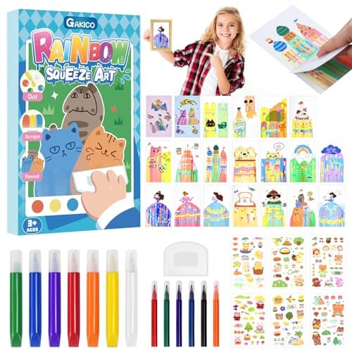 GAKICO Rainbow Scratch Art for Kids: Creative Squeegee Painting Kits, Rainbow Scratch Paper Art Set, Squeeze Magic Reveal Craft Kits, DIY Postcards Party Favors Novelty Gifts for Girls Boys - Image 1