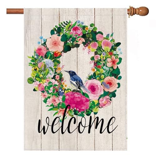 Spring Summer House Flag 28x40 Inch Double Sided Outside, Spring Garden Flags Floral Welcome Yard Outdoor Flag - Image 1