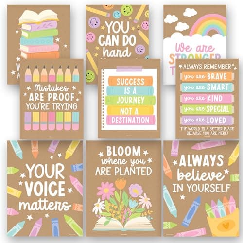 Hadley Designs Motivational Posters for Classroom Decor -9 Growth Mindset Classroom Posters Elementary, Positive Poster Middle School, Inspirational Wall Art, Kraft Teacher Bulletin Board Decorations - Image 1