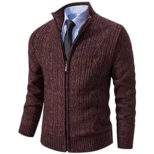 Msmsse Men's Knitted Cardigan Sweaters Jacket Full Zip Sweater Coat Wine Red US M - Image 1