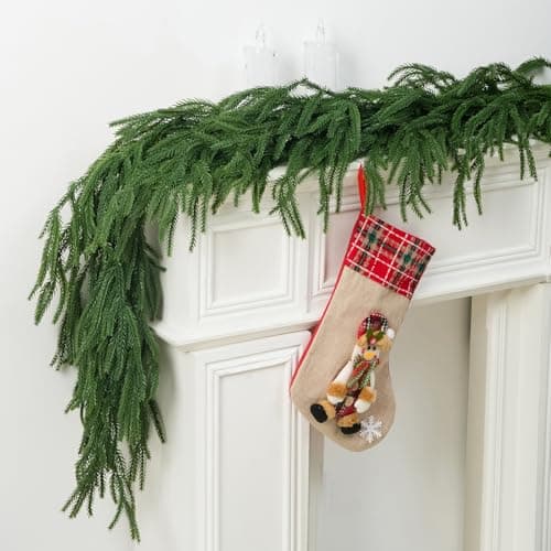 Christmas Norfolk Pine Garland, 2PCS 6Ft Real Touch Artificial Pine Greenery Christmas Garlands for Table Fireplace Wall Home Indoor Outdoor Decoration - Image 1