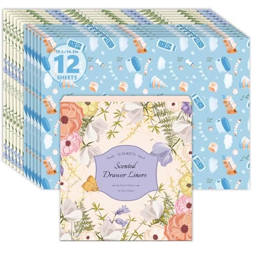 SCENTORINI Scented Drawer Liners for Dresser,6 Linen + 6 Baby Powder Scent Drawer Paper Liners, Paper Sheets Liner 14.3x19.5 Inch, for Fragrant Home Shelf Closet Bedroom Drawer - Image 1