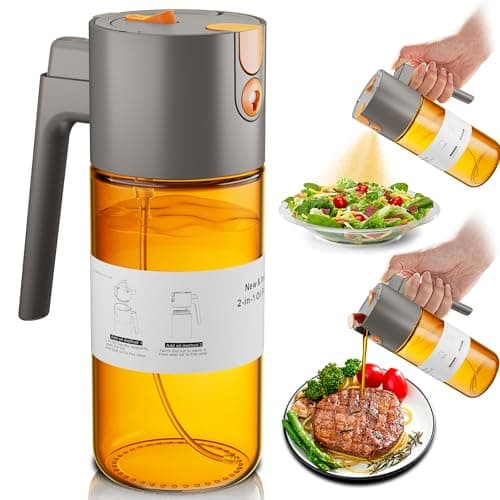 OURCABECUE Upgrade 2 in 1 Oil Sprayer for Cooking, 17oz Light-Blocking Glass Olive Oil Dispenser Bottle for Kitchen,Food-Grade Oil Mister with 8 Stickers for Salad, Frying (Grey) - Image 1