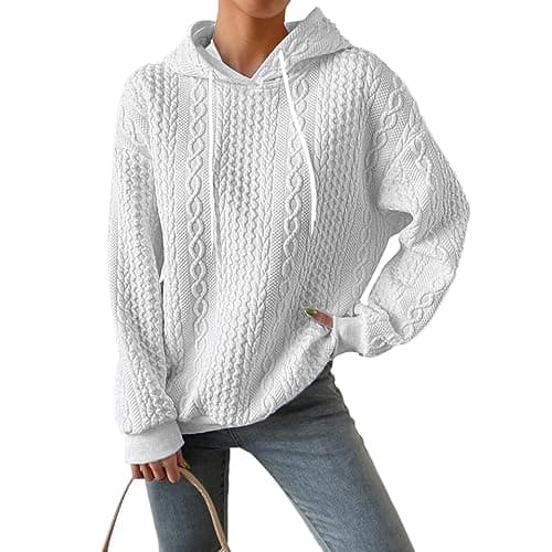 WROLEM Women's Hoodie Fashion Warm Sweatshirt Casual Loose Hooded Oversized Outerwear White Small - Image 1