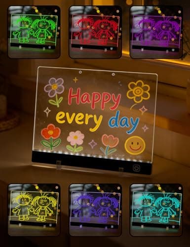 16 Inch LED Drawing Board for Kids - Rechargeable Neon Glow Doodle Pad with 7 Markers, 7 Colors & 6 Light Modes, Large Light Up Dry Erase Tablet, Birthday Gift Toy for Girls Boys Age 3-12