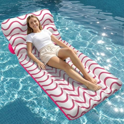 Jasonwell Inflatable Pool Float Adult - Ultra-Comfort Soft Fabric Pool Floaties Lounge Floats Floating Chair Raft with Adjustable Backrest Air Water Lounger Tanning Float for Pool Beach Party (Wave)