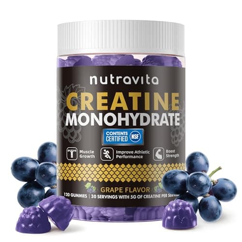 Nutravita Creatine Monohydrate Gummies for Men & Women-5g of Creatine Monohydrate per Serving - Sugar Free,Vegan, Grapes Flavor, 120 Count - Image 1