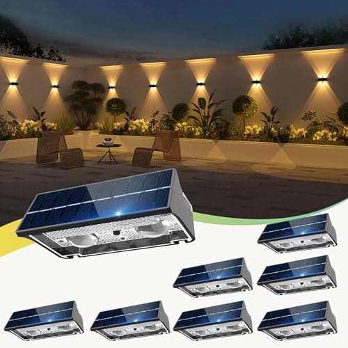 sununiny Solar Fence Lights Outdoor,Solar Up and Down Lights Garden Fence Wall Lights Solar Powered IP65 Waterproof 9 Colors 11 Modes RGB Fence Lighting for Patio/Backyard/Porch/Fence (8) - Image 1