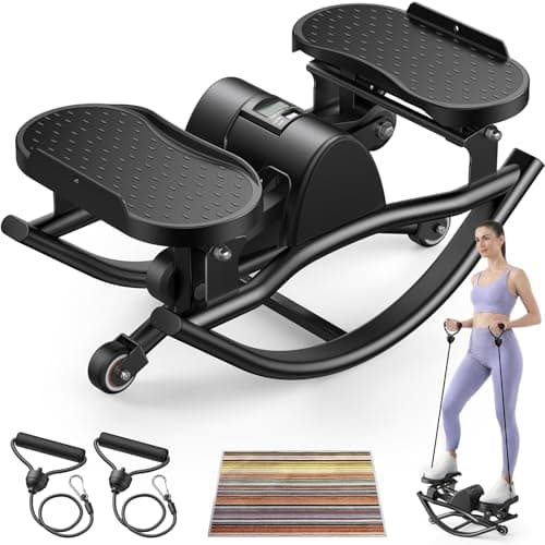 Rock Stepper, Side to Side Rocking Stepper for Exercise at Home, Low-Impact Lateral Stair Stepper with Resistance Bands & LCD Monitor for Full Body Workout Balance, Fitness Machine - Image 1