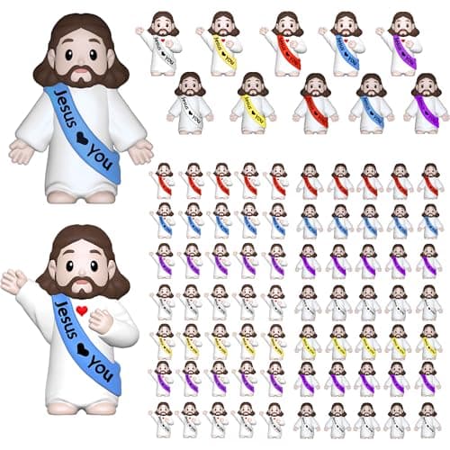 VINETEN 50 Pcs Little Jesus Figures – Multicolor “Jesus Loves You”Baby Jesus Figure Mini for Easter Egg Stuffers, Christmas Party Favors, Religious Celebrations (Lively Colors) - Image 1
