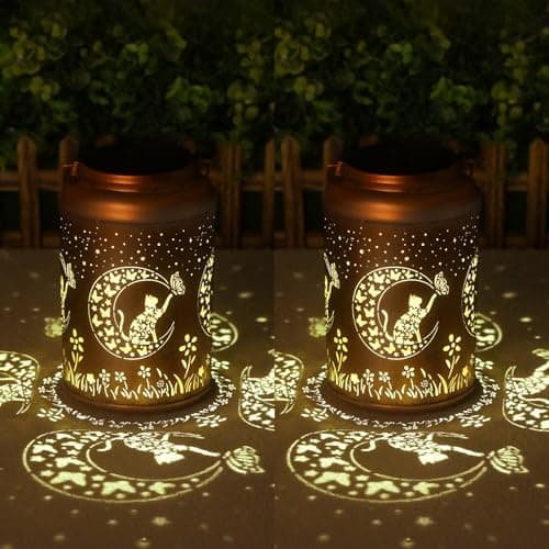 Mothers Day Gifts for Mom Grandma - Birthday Gifts for Women, 2 Pack Cat Solar Lights Outdoor Waterproof, Decoration Outside for Outdoor, Yard, Garden Decor Solar Lantern - Image 1