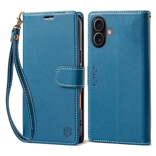 FLIPALM Wallet Case for iPhone 17 Series with Wrist Strap - PU Leather Folio Flip with Credit Card Holder & Kickstand, Protective Cover (Blue, for iPhone 17) - Image 1
