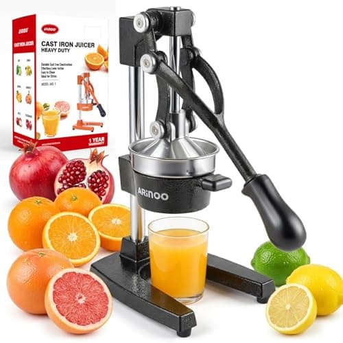 ARINOO Kitchen Cast Iron Citrus Juicer,Manual Hand Press Orange Juicer,Heavy Duty Countertop Squeezer for Lemon,Orange, Easy to Use & Clean(Black) - Image 1
