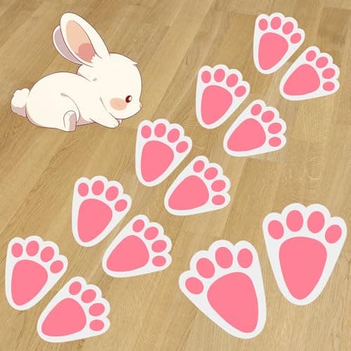 Oeyliz Easter Bunny Footprint Stickers Removable Easter Bunny Paw Stickers Prints 36 PCS Rabbit Footprints 6 Sheets Rabbit Paw Print Floor Decal Clings for Easter Party Home Window Decorations - Image 1