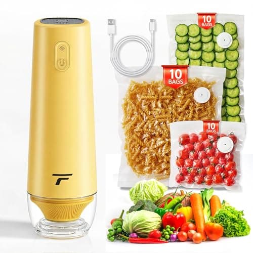 Vacuum sealer for food, Chef’s Design to Preserve Freshness, Compact Handheld Vacuum Sealer with 30 Reusable Bags, Professional-Grade for Food Storage Savers, Mustard - Image 1