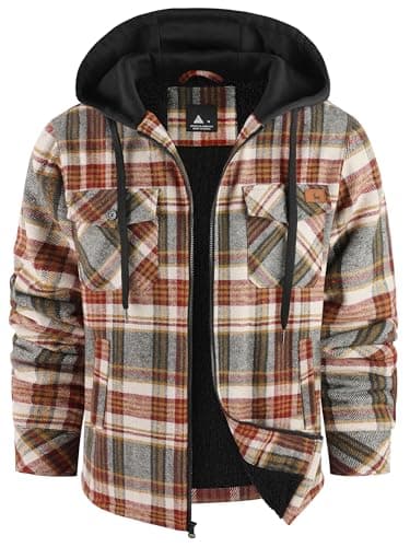 Dekomere Men's Thick Fleece Plaid Jacket Flannel Shirts Sherpa Lined Full Zip Up Hoodie Winter Coat with Pockets - Image 1