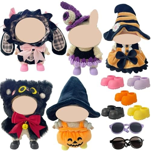 Ezcora 5 Sets Magical Fantasy Dress-Up Clothes for 17cm Dolls, Pumpkin, Witch, Bunny, Cat & Fantasy Outfits, 6.7-Inch Doll Accessories with Shoes and Glasses, Kawaii Idea (No Dolls) - Image 1